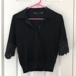 Karen Millen Cropped Sweater w/ Lace BLACK